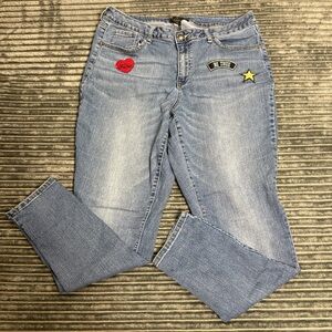 Lane Bryant Y2K style straight Blue Jeans with Patches